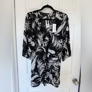 Jantzen Woven Printed CoverUp Tunic Dress - Tropical Black